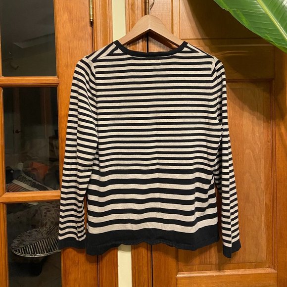 Croft & Barrow Long Sleeve black and cream Striped V-Neck Sweater, size L - Picture 5 of 5